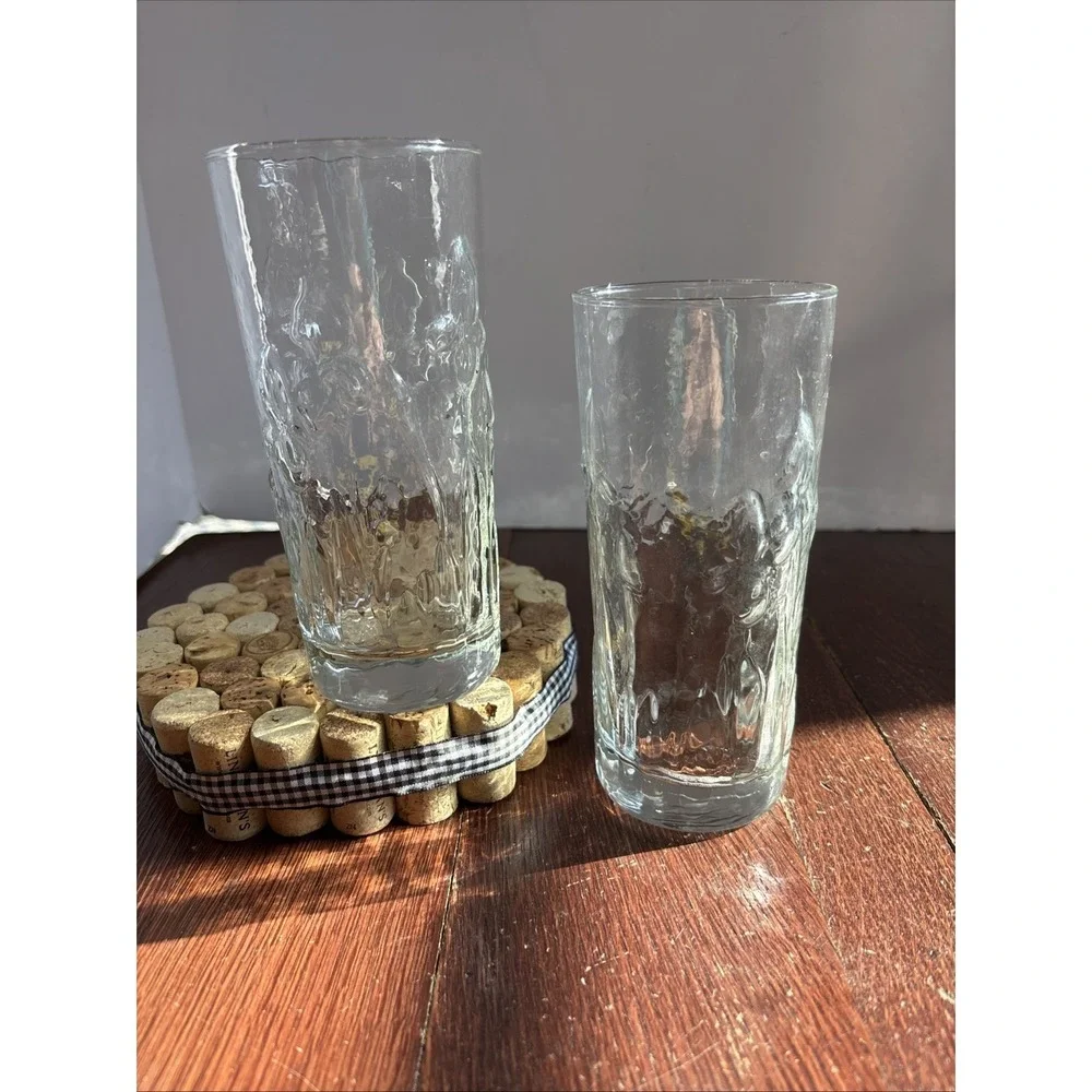 Vintage Libbey Textured Embossed 3-D Iris 2 Highball Tumbler Drinking Glasses